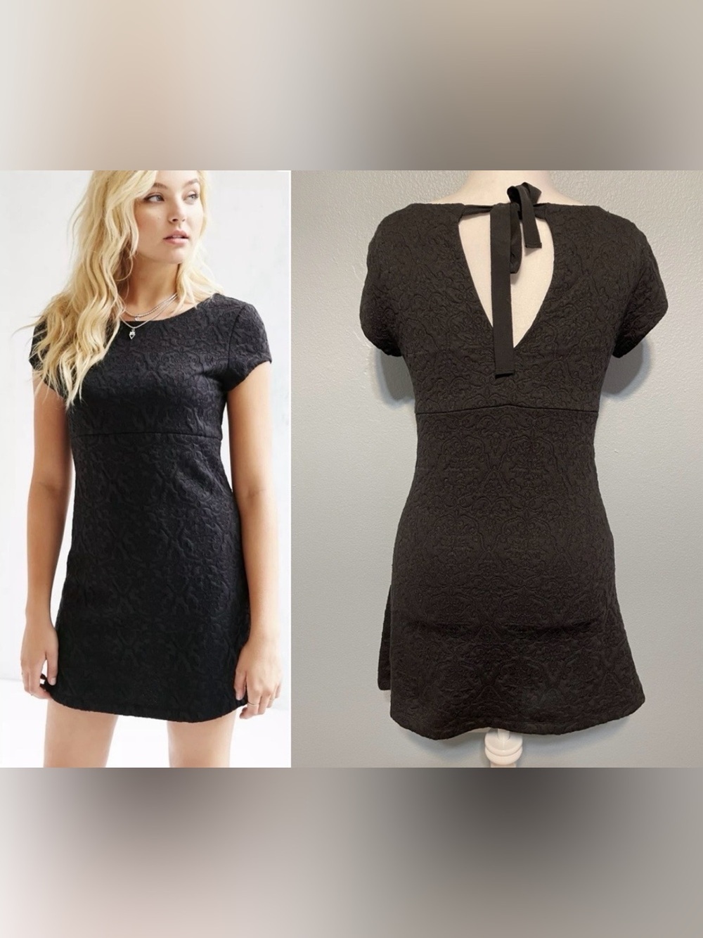 Kimchi Blue Black Damask Mini Dress Textured Jacquard Shift Y2K Indie Medium